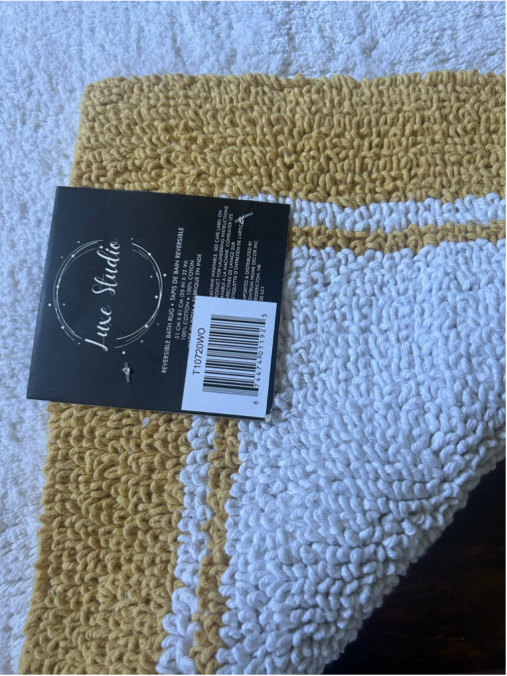 NEW Luxe Studio Reversible Bath Rug 20x32 Yellow White Cotton - Picture 3 of 4